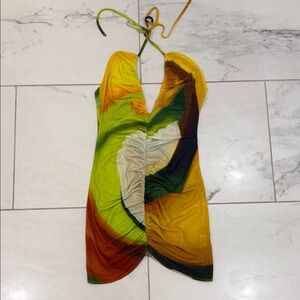 Farai London x Revolve Halter Ruched Mini Dress in Lemon Drop